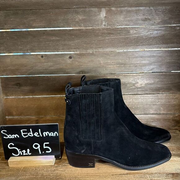 Womens Sam Edelman Bronson Black Suede Ankle Boots Booties Size 9.5 M GUC‎ - Picture 1 of 6